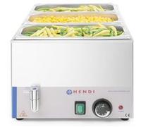 HENDI Bain Marie électrique, avec robinet de vidange, chauffe-plat buffet, température réglable 30°C à 85°C, 1 x GN 1/1, 2 x GN 1/2, 3 x GN 1/3, 19L, 230V, 1000W, 605x332x(H)242mm, acier inoxydable