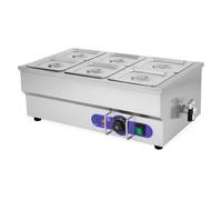 vertes Bain Marie Chauffe Plat électrique Professionnel 1500W en INOX (INCL. 4X 1/6 GN Récipient avec Couvercle pour 3X 1.6L, Robinet de Vidange, Température 50 à 200°C, Pieds en Caoutchouc)