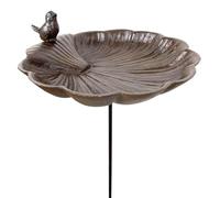 Bain Oiseau Coquille en Fonte Patiné Marron Abreuvoir à Oiseau sur Tige Mangeoire Extérieure à Coupelle 26,5x26,5x121cm