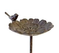 Bain Oiseau Fleur Coupelle à Oiseau Bénitier sur Pic Fonte et Acier Patiné Marron Tuteur 14,5x17,5x87cm