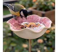 Bain Oiseaux Exterieur sur Pied (5 Couleurs), Bain d'Oiseau Artisanal Fleur Style Céramique, 2 en 1 Abreuvoir Abeilles et Mangeoire Oiseaux, Décoration pour Bain Oiseaux Jardin et Papillons (1, Rose)