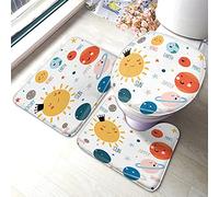 Bain Planet Lot de 3 pièces Dessin animé Sourire Système Solaire Somme Lune Terre Mars Pluton Jupiter Étoiles sallegrand Couvercle de siège de Toilette Tapis antidér