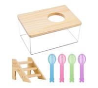 Bain pour Hamster 1 Pièce, Échelle en Bois Amovible 1 Pièce, Pelle À Sable De Nettoyage 4 Pièces, Bac À Sable De Bain Transparent, Fournitures pour Animaux De Compagnie