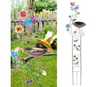 Bain pour oiseaux debout, 152 cm, en métal, avec bain d'oiseaux, amovible, pour extérieur, colibri décoratif, support de plantes, pour jardin, terrasse et pelouse (style 2)