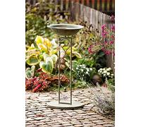 Bain pour oiseaux Flora en métal avec support, aspect vieilli, résistant à l'hiver et au gel, mangeoire, bol à eau, décoration de balcon et de jardin pour l'extérieur
