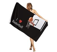 Bain Serviettes 80x130cm, J'aime Le Panier De Basket Et Le Basket-Ball sur Le Noir Drap De Bain Jumbo Séchage Rapide Drap De Plage, pour Baignade, Les Randonnées