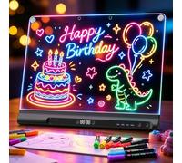 Bainkind Rechargeable Tablette Dessin Enfant Effaçable, Ardoise Magique Lumineuse à 9 Couleurs Néon, Tableau Effaçable à Sec avec Support, Kit avec 8 Marqueurs & Livre de Gabarits, Jouet Cadeau Filles
