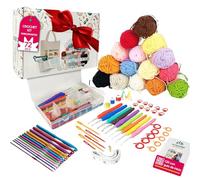 Bainku Amigurumi Kit de crochet 72 pièces et guide en espagnol - Kit de crochet débutant avec crochets, laines, aiguilles et accessoires - Kit Amigurumi avec sac en tissu - Loisirs créatifs pour
