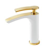 Bains de luxe Bascade Faucet Single Hole Hot & Cold Brass Tap Elegant White & Gold Basin Basin Méxage moderne Conception courte moderne pour salles de bains élégantes Beauty Comes