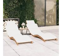 Bains de soleil 2 pcs. avec coussins en teck massif