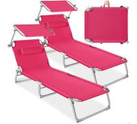 Bains de soleil - TECTAKE - Lot de 2 chaises longues CHLOÉ pliable 4 positions avec pare-soleil 190 x 68 x 111 cm - Rose vif