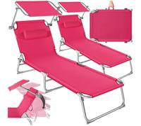 Bains de soleil - TECTAKE - Lot de 2 chaises longues transats CHLOE pliable 4 positions avec appui-tête - Rose Vif