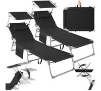 Bains de soleil - TECTAKE - Lot de 2 chaises longues transats CHLOÉ pliable, pare-soleil, appui-tête et pochette latérale - Noir