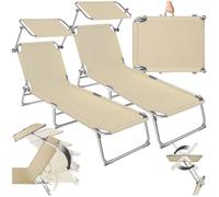 Bains de soleil - TECTAKE - Lot de 2 chaises longues transats en acier pliable 4 positions pare-soleil réglable anti UV - Beige