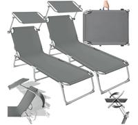 Bains de soleil - TECTAKE - Lot de 2 chaises longues transats en acier pliable 4 positions pare-soleil réglable en continu - Gris