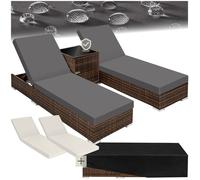 Bains de soleil - TECTAKE - Lot de 2 transats chaises longues en rotin avec 2 sets de housse anti UV, cadre en aluminium - Marron