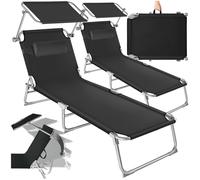 Bains de soleil - TECTAKE - Lot de 2 chaises longues transats CHLOE pliable 4 positions avec appui-tête et pochette latérale - Noir