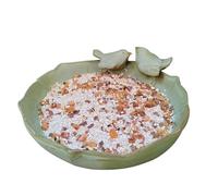 Bains d'oiseaux en Céramique 25,5 Cm Bain pour Oiseaux Sauvages Bol d'alimentation pour Oiseaux Abreuvoir Oiseauxs Exterieur Jardin Déco Maison De Campagne, Vert