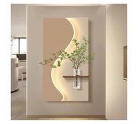 BAIRU LED Grès 3D Décoration Murale Peinture Télécommande Lumière Chaude Texture Naturelle Vase Plantes Vertes Entrée Sans Frontière Chambre Ambiance Peinture Lumineuse(Beige,50x100cm/19.7 * 39.4in)