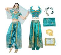 Baisdan Aladdin Costume d'Halloween Jasmin Princesse Dress Up Party Danse du ventre Performance Costumes Cosplay, bleu, XL