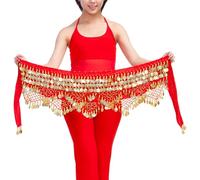 Baisdan Ceinture Danse Orientale Femme, Foulard Danse du Ventre avec Pièces Écharpes de Hanche de Danse du Ventre Rouge
