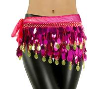 Baisdan Ceinture Danse Orientale Femme, Foulard Danse Orientale avec Sequins Brillants et Pièces en Métal, Costume pour Fête, Halloween, Scène Rose Rouge