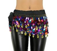 Baisdan Ceinture Danse Orientale Femme, Foulard Danse Orientale avec Sequins Brillants et Pièces en Métal, Costume pour Fête, Halloween, Scène Noir coloré
