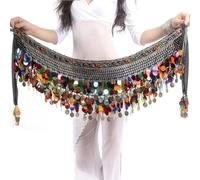 Baisdan Ceinture Danse Orientale Femme, Foulard Danse Orientale avec Sequins Brillants et Pièces en Métal, Costume pour Fête, Halloween, Scène Gemme Noir coloré