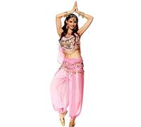 Baisdan Costume de danse orientale indienne pour femme - Costume de princesse arabe pour carnaval et Halloween - Rose