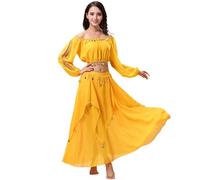 Baisdan Ensemble Costume de Danse Orientale pour Femmes, Haut Débardeur avec Jupe en Mousseline, Costumes de Performance de Carnaval, jaune, taille unique