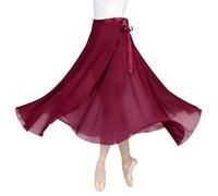 Baisdan Jupe Danse Classique, Jupe Ballet Longue Portefeuille en Mousseline avec Ceinture Réglable pour Femmes Rouge foncé