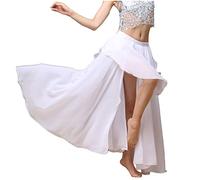 Baisdan Jupe longue fendue en mousseline de soie pour danse du ventre, blanc, Taille unique