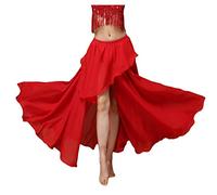 Baisdan Jupe longue fendue en mousseline de soie pour danse du ventre, Rouge, Taille unique