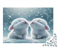 Baiser des Lapins enneigés Puzzle 1000 Pièces Papier recyclé pour Adultes Puzzle pour Adultes Jeu Familial Amusant et Stimulant Activité Amusante pour la Maison Excellente idée Cadeau 70x50cm/1000pcs