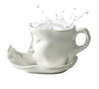 Baiser ensemble de tasses à café, tasse à café faciale - Romantique Design Tea Cup - 100 ml Abstract Kiss amant stéréo Face sculpté Coupe de café serveur pour le jour de la location