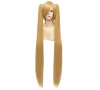 Baisheng Hatsune Miku Femmes 30cm + 100cm 2 Queues De Cheval Blond Jaune Droite Hatsune Miku Longue Perruque De Cosplay (Basis Perücke 30cm+natte 100cm-d'or)
