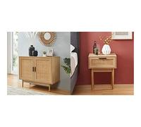 BAÏTA Buffet Amana, Bois, L90cm & Table de Chevet Amana, Bois, L40cm