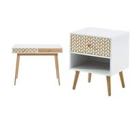BAÏTA - Bureau Utah Blanc et Effet chêne 100cm & Table de Chevet Capucine Blanc et Effet chêne 40cm