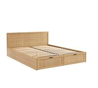 BAÏTA Cadre de lit à tiroirs Amana cannage rotin 140x190 sommier Inclus