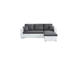 BAÏTA Canapé d'angle Aspen Convertible 4 Places avec Angle réversible et Coffre de Rangement en PU et Tissu Blanc et Gris