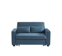 BAÏTA Canapé Droit Lena Convertible Velours Bleu 2 Places