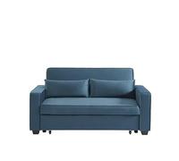 BAÏTA Canapé Droit Lena Convertible Velours Bleu 3 Places