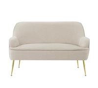 BAÏTA Canapé Droit Marcelino Fixe Tissu Bouclette Beige 2 Places avec piètement doré