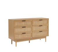 BAÏTA Commode Amana 6 tiroirs Effet chêne et cannage en rotin