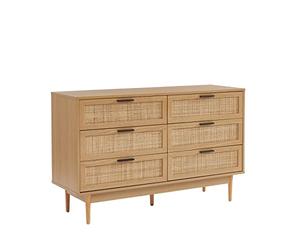 BAÏTA Commode Amana Effet chêne et cannage en rotin 6 tiroirs