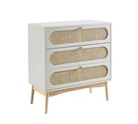 BAÏTA Commode SIXTINE Gris Perle et cannage rotin 3 tiroirs