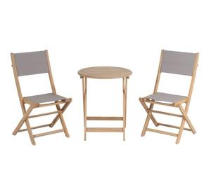 BAÏTA Ensemble Table et chaises de Jardin Rimini 2 Places en Bois d'acacia et textilène Taupe. Set bistrot d'extérieur pour 2 Personnes