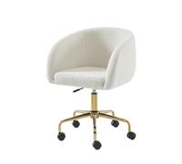 BAÏTA Fauteuil de Bureau à roulettes Ezra avec Hauteur réglable en Tissu Bouclette Blanc avec piètement en métal doré