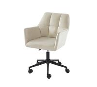 BAÏTA Fauteuil de Bureau Mona en Velours Blanc cassé avec Pieds Noirs