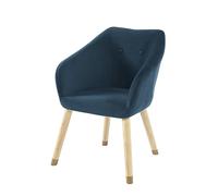 BAÏTA Fauteuil Hilda en Velours Bleu avec piètement Bois et doré